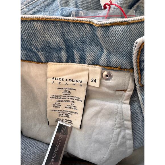 Alice + Olivia Women's Rockstar Blue Ora High Rise Embellished Jeans Size 24 - Picture 11 of 15